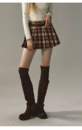 Red & Coffee Plaid Pleated Mini Skirt - CHINASQUAD