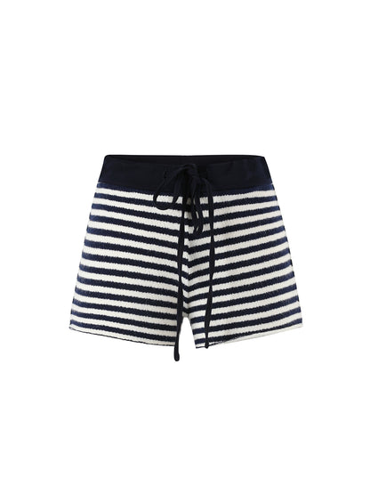 Stripes Contrast Knit Low-Rise Mini Shorts