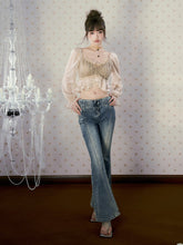 Blue Denim High-waist Flared Pants - CHINASQUAD