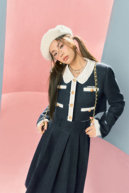 Doll collar college Jacket &amp; Long Skirt Set - CHINASQUAD