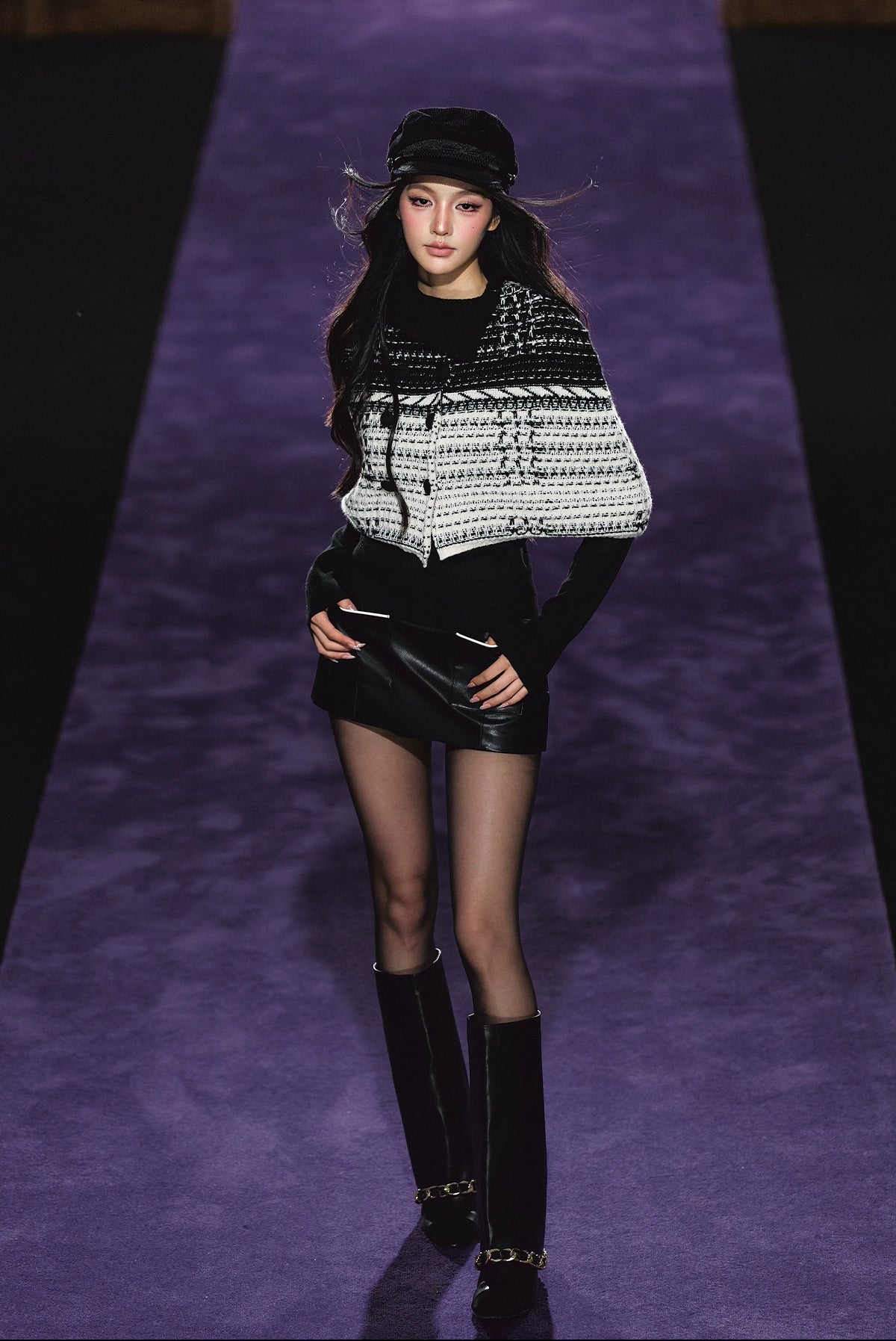 Tweed-Inspired Knit Cape &amp; Crewneck Set