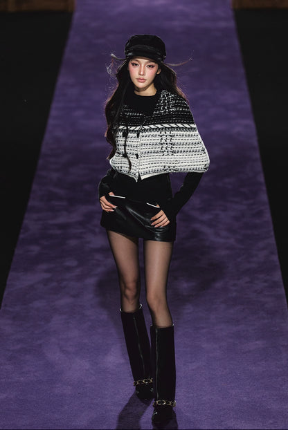 Tweed-Inspired Knit Cape &amp; Crewneck Set