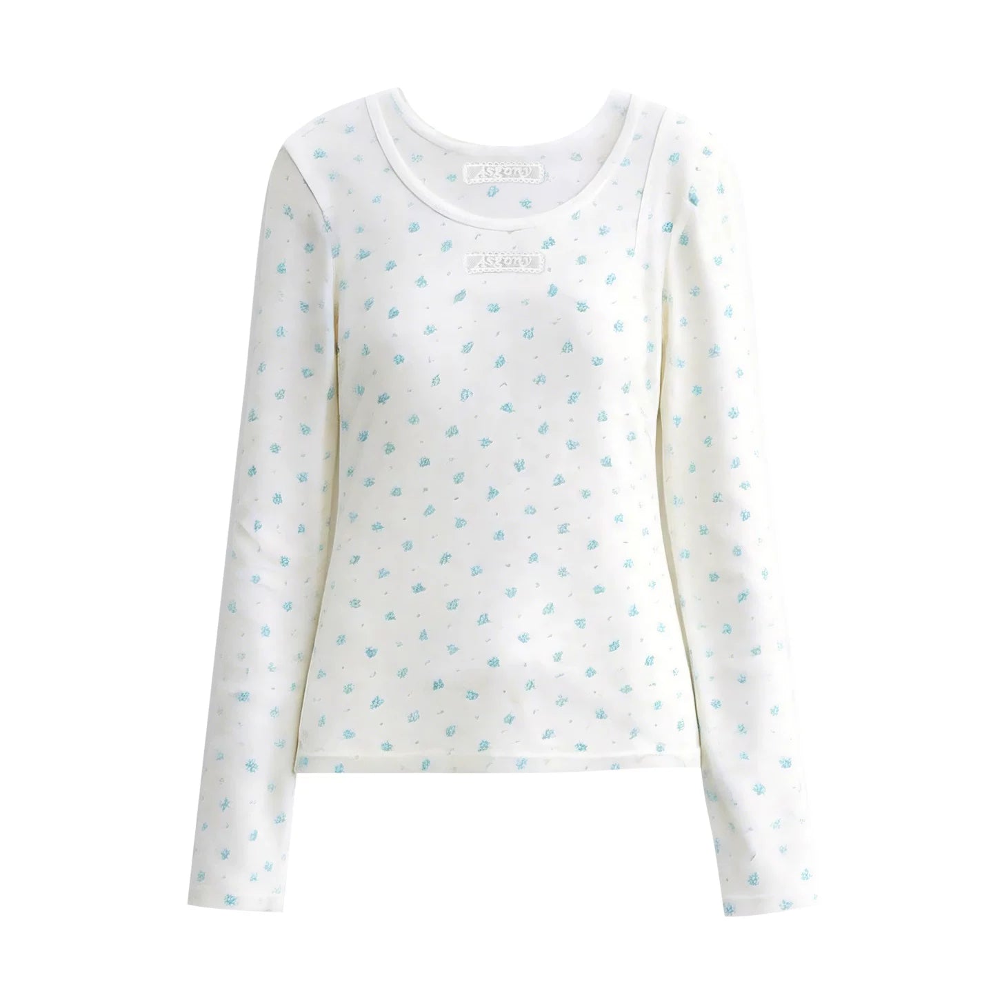 Vintage Floral Trim Long Sleeve Layered Top Set