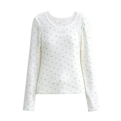Vintage Floral Trim Long Sleeve Layered Top Set