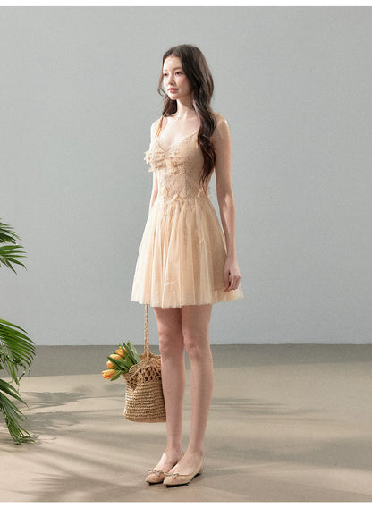 Blush Floral Lace Tulle Mini Dress