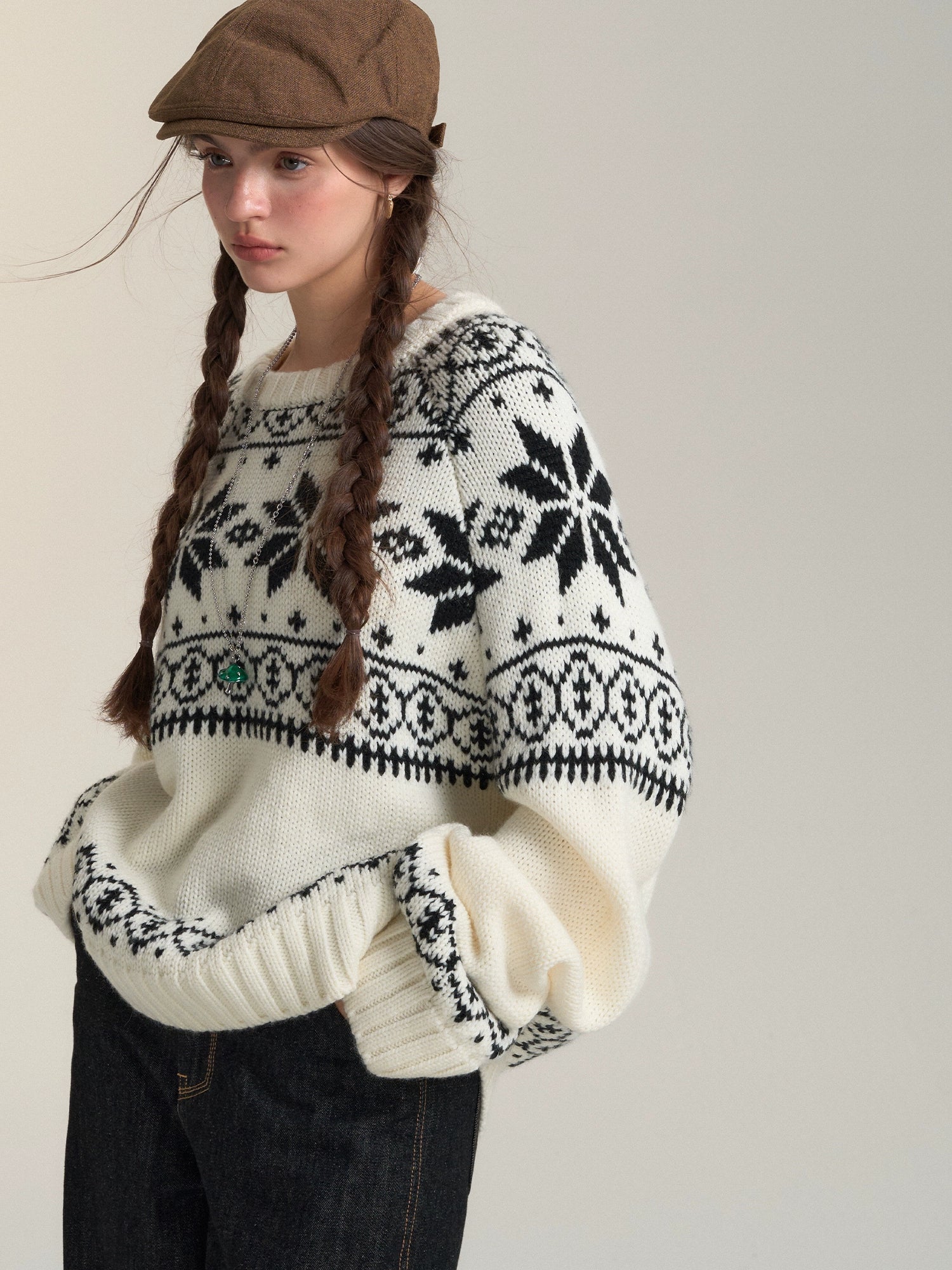 Fair Isle White Jacquard Sweater