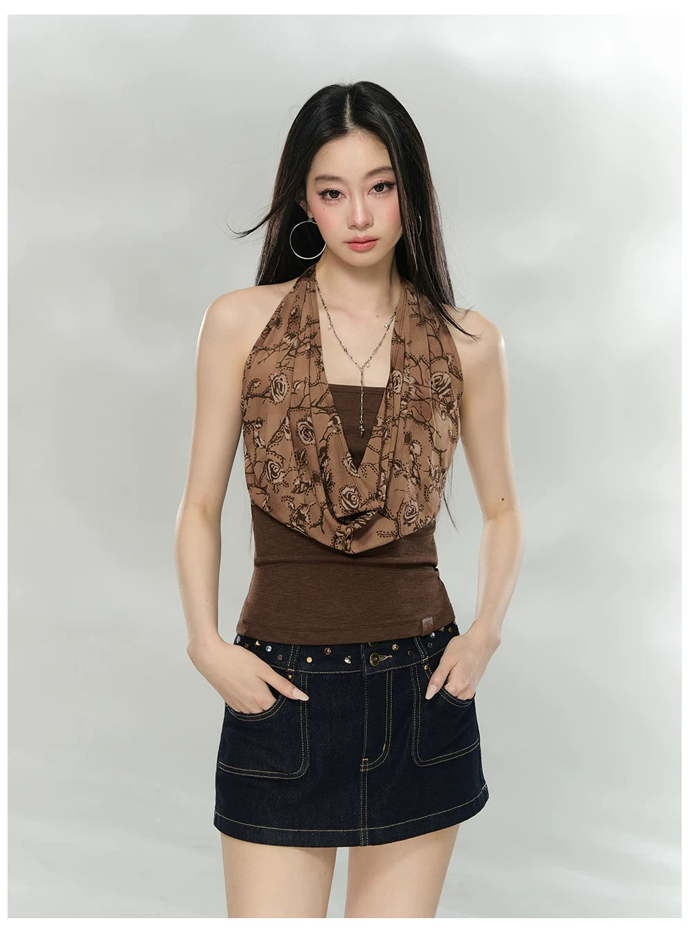 Vintage Studded Waist Denim Mini Skirt