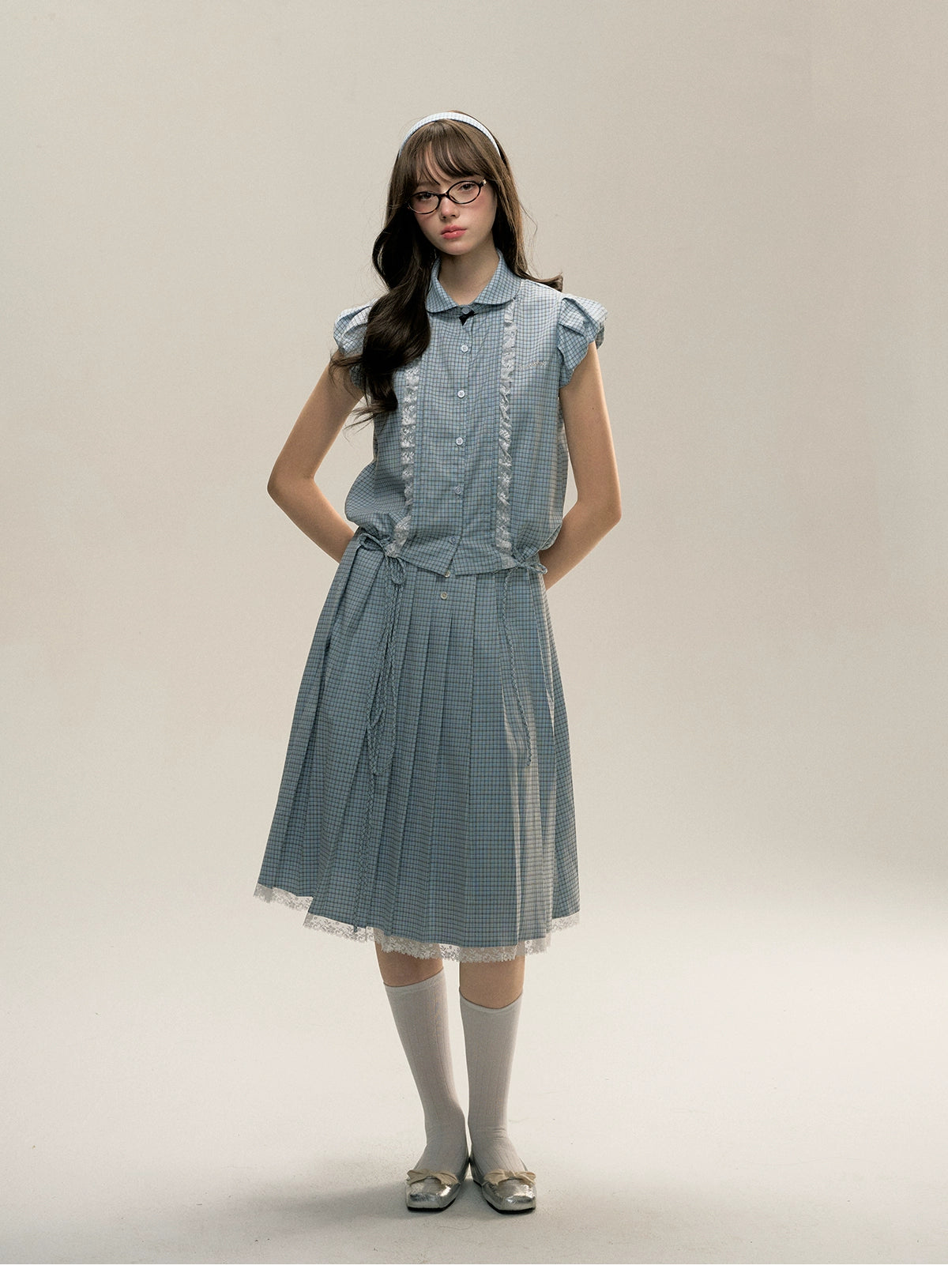 Flutter Sleeve Drawstring Shirt &amp; Skirt