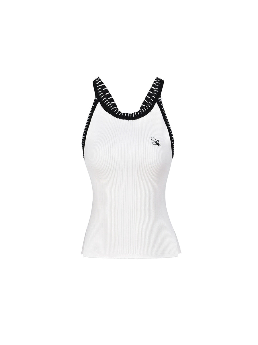 (Final Sale) White Crewneck Halter Cross-Back Knit Vest