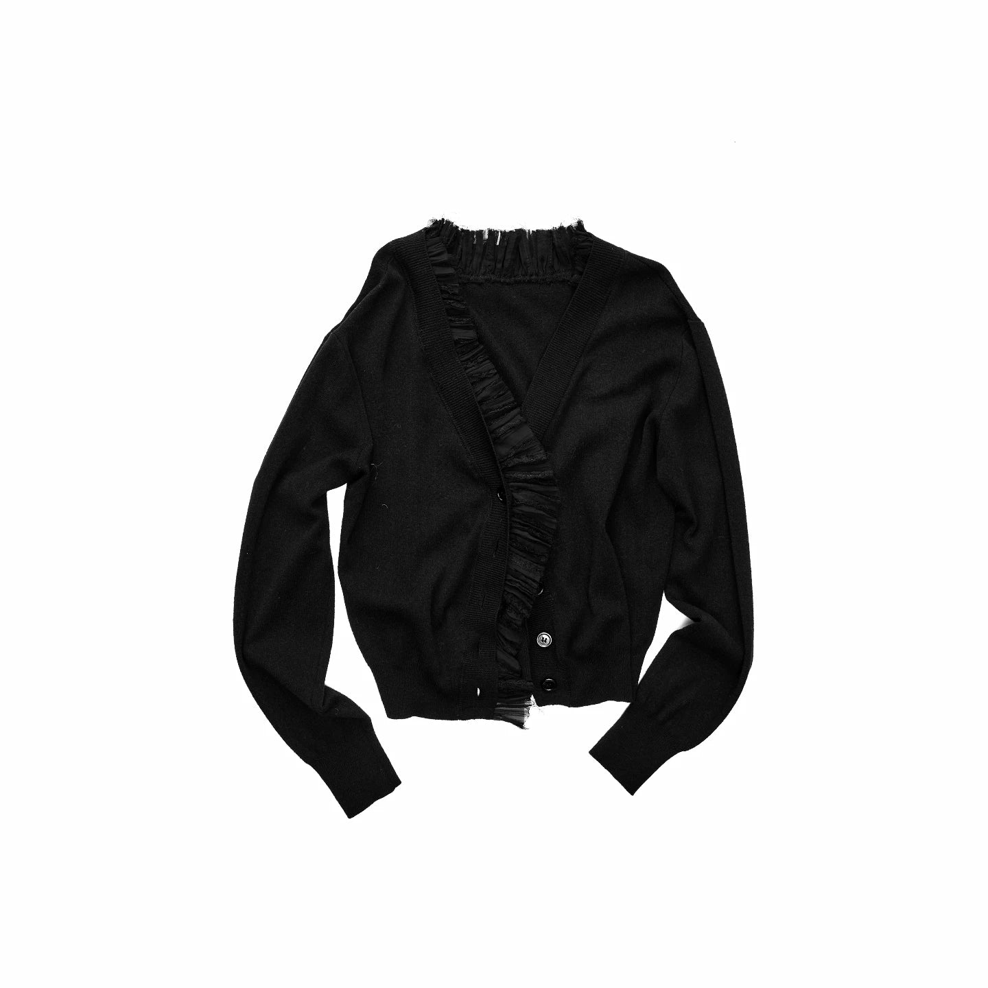 Ruched Trim Acetate-Blend Knit Cardigan