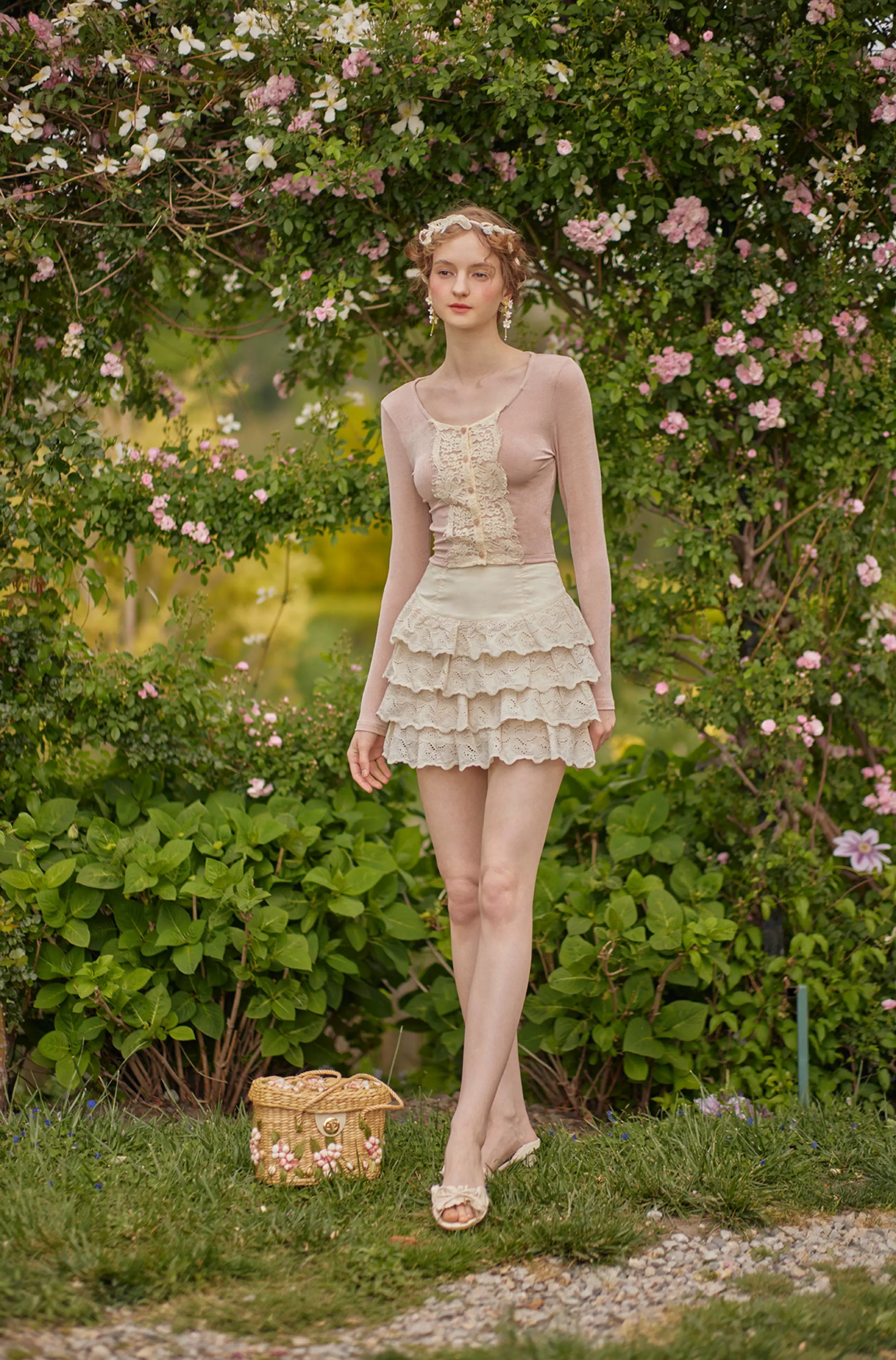 Vintage Layered Cutout Mini Skirt