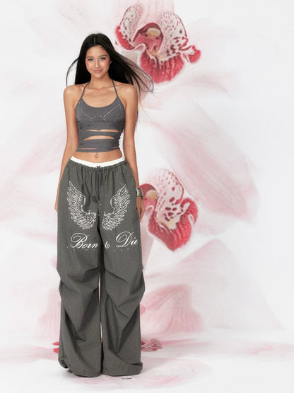 Cotton Cut-Out Rhinestone Halter Knit Cami Top