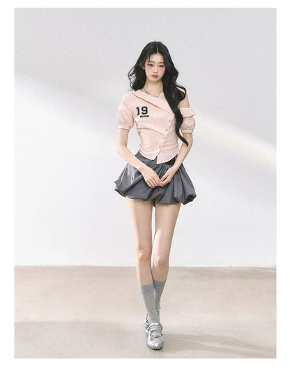 American-Style High-Waist Bubble Mini Skirt