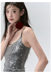 Sequin Sparkly Spaghetti Strap Tank Top - CHINASQUAD