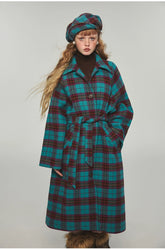 Plaid Classic  Belted Waist Woolen Overcoat - CHINASQUAD