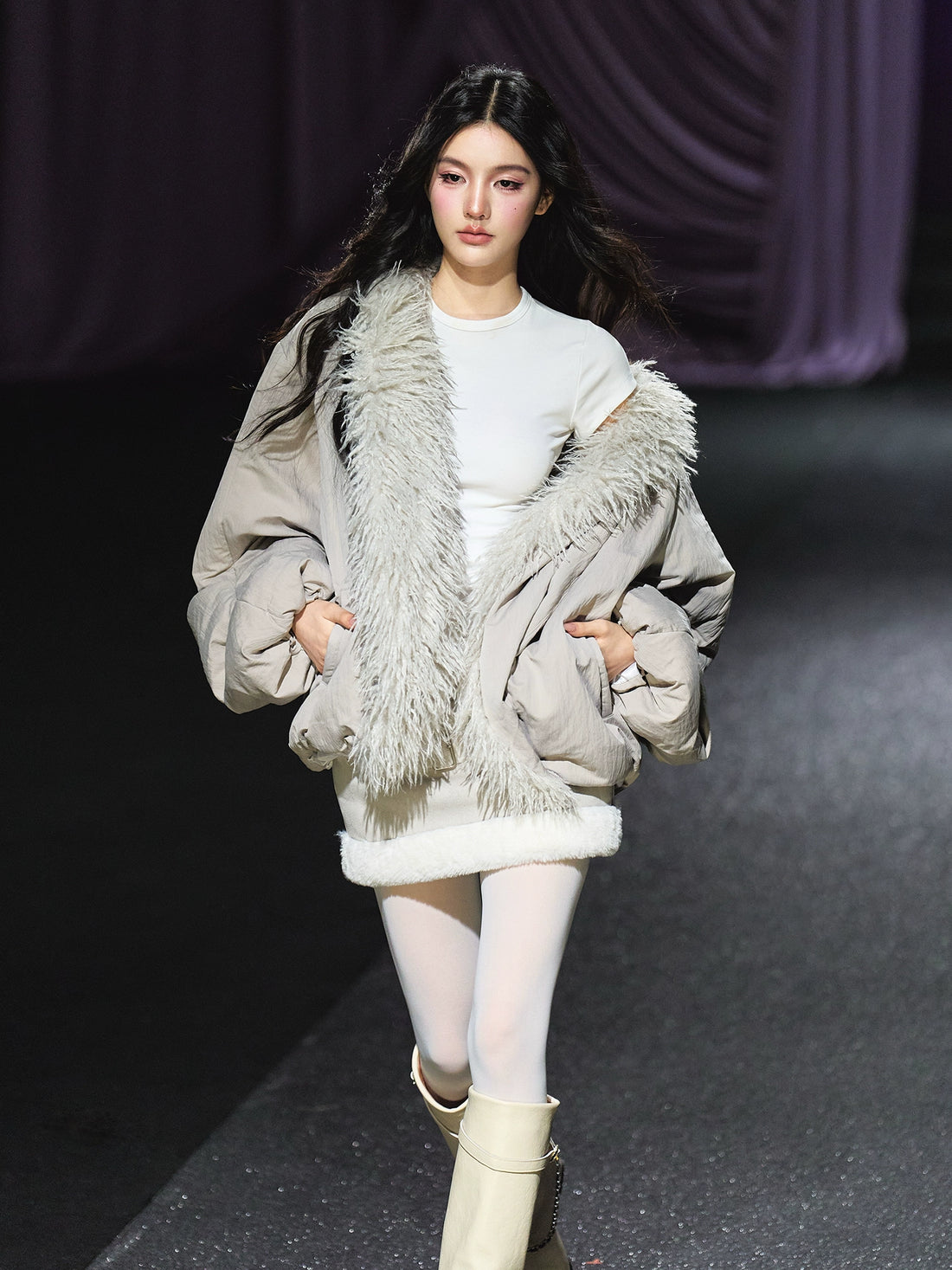 Plush-Collar Padded Cotton Coat - CHINASQUAD