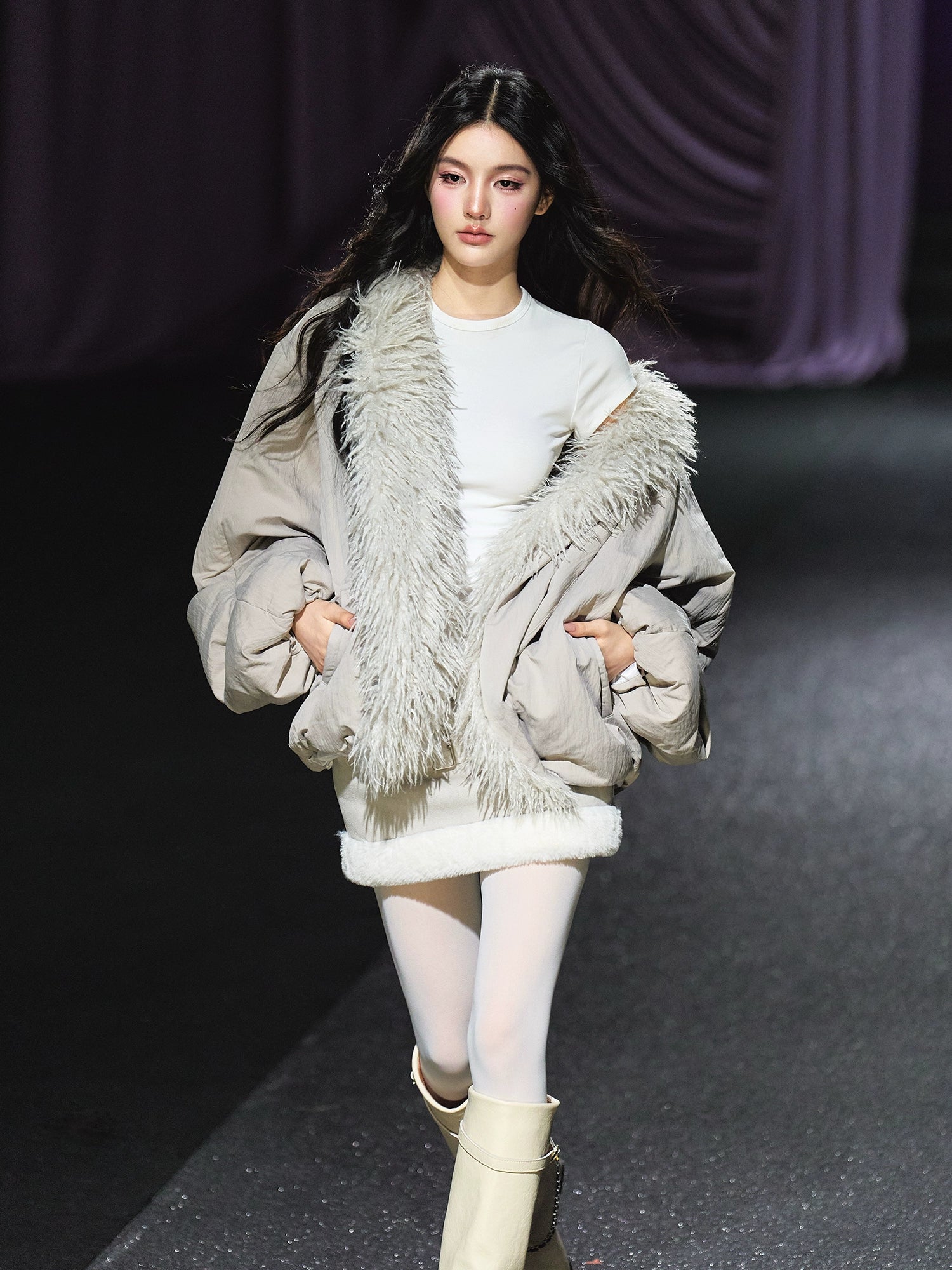 Plush-Collar Padded Cotton Coat