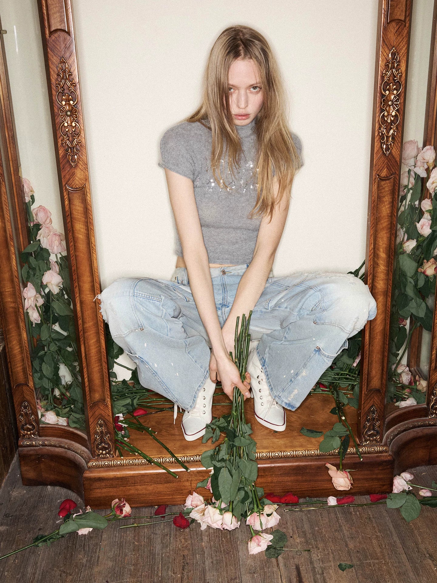 Sequin-Embroidered Mock-Neck Knit Turtleneck