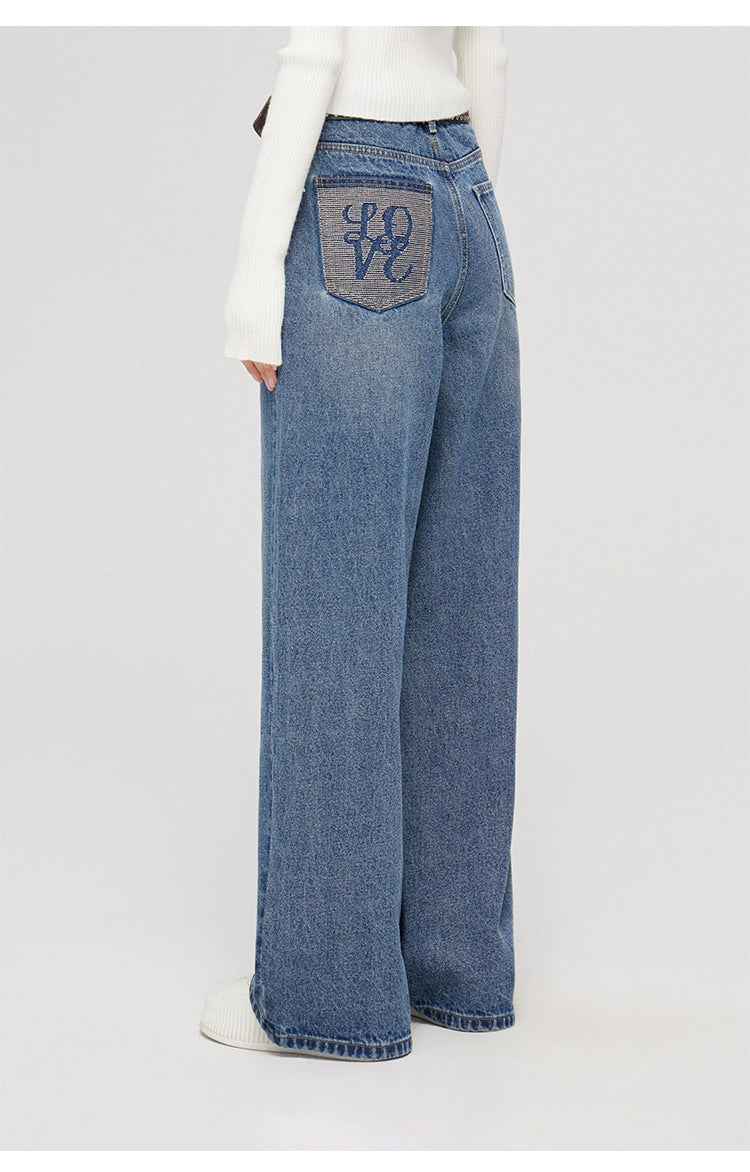 Heart-shaped Pocket Wide Leg Jeans - CHINASQUAD