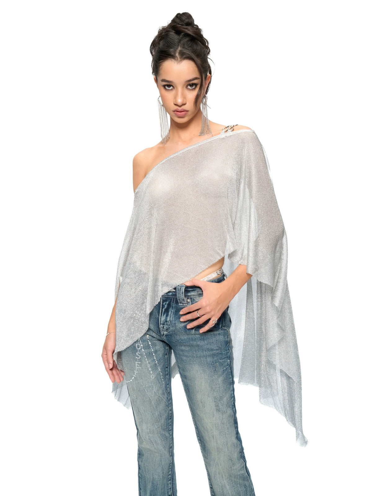 Silver Iridescent Thread Beach Cape