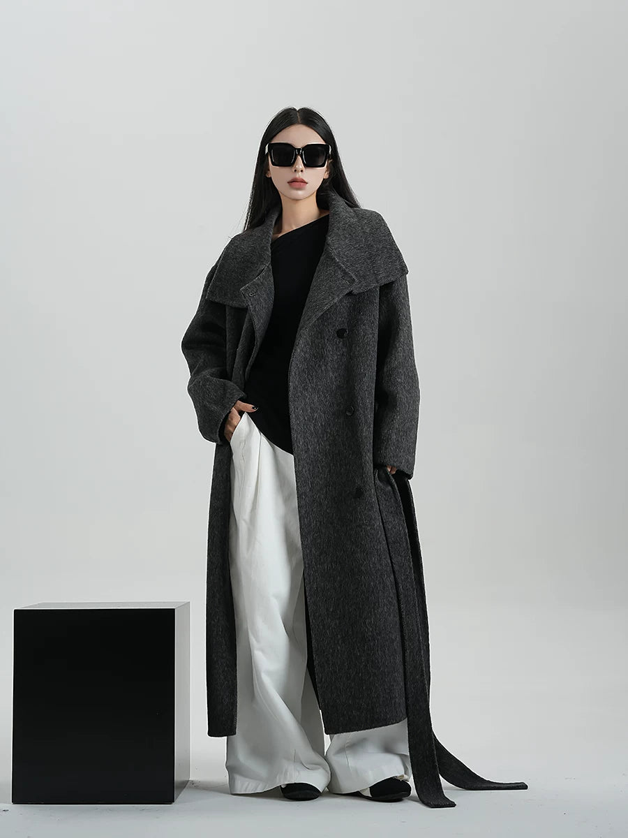 High-Neck Long Wool Coat