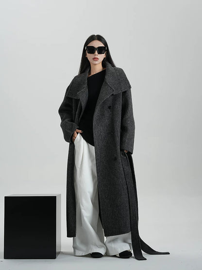 High-Neck Long Wool Coat