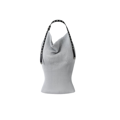 Black &amp; Silver Draped Neckline Belt Tank Top