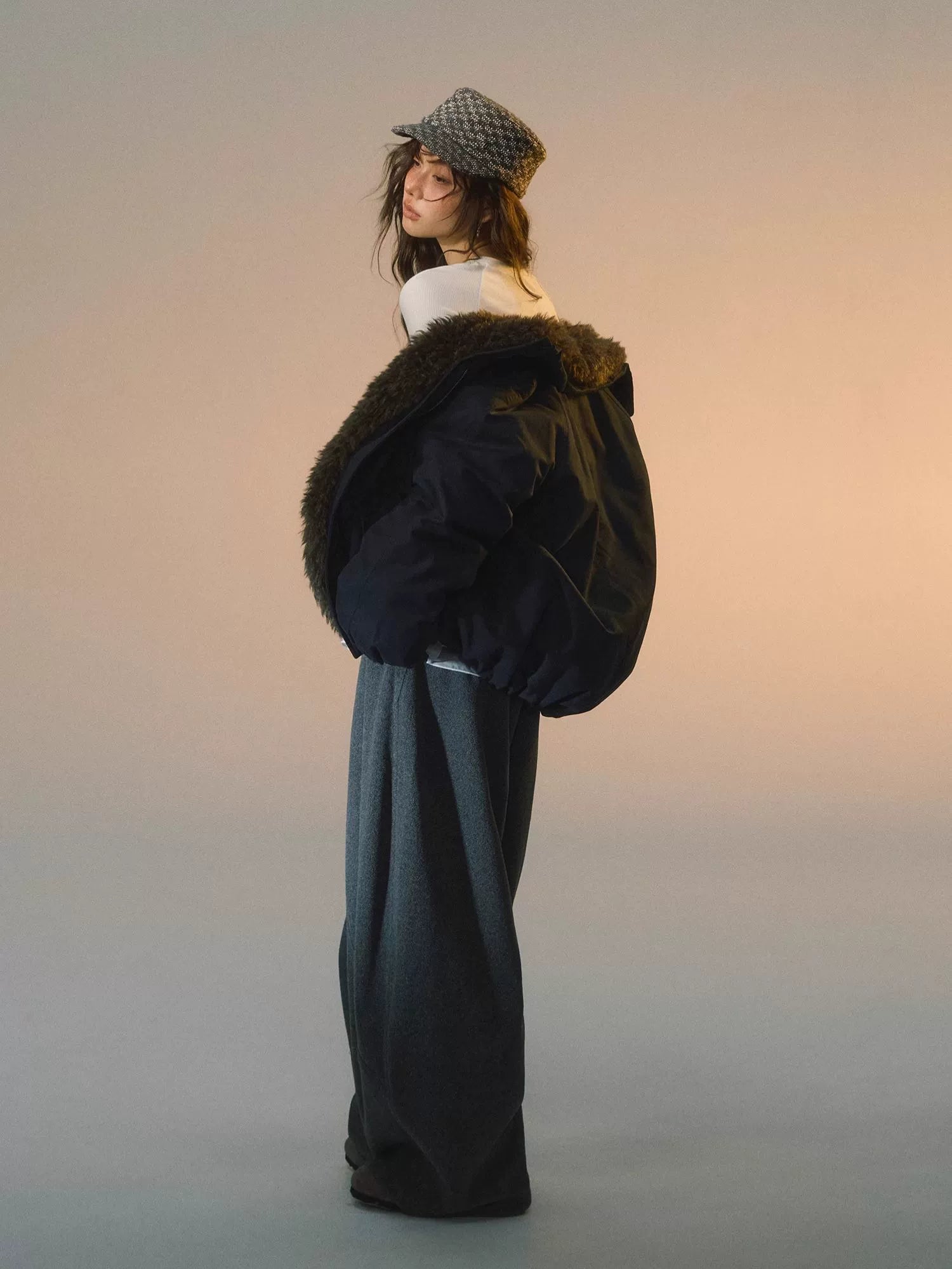 Detachable Faux Fur Collar Parka Down Jacket