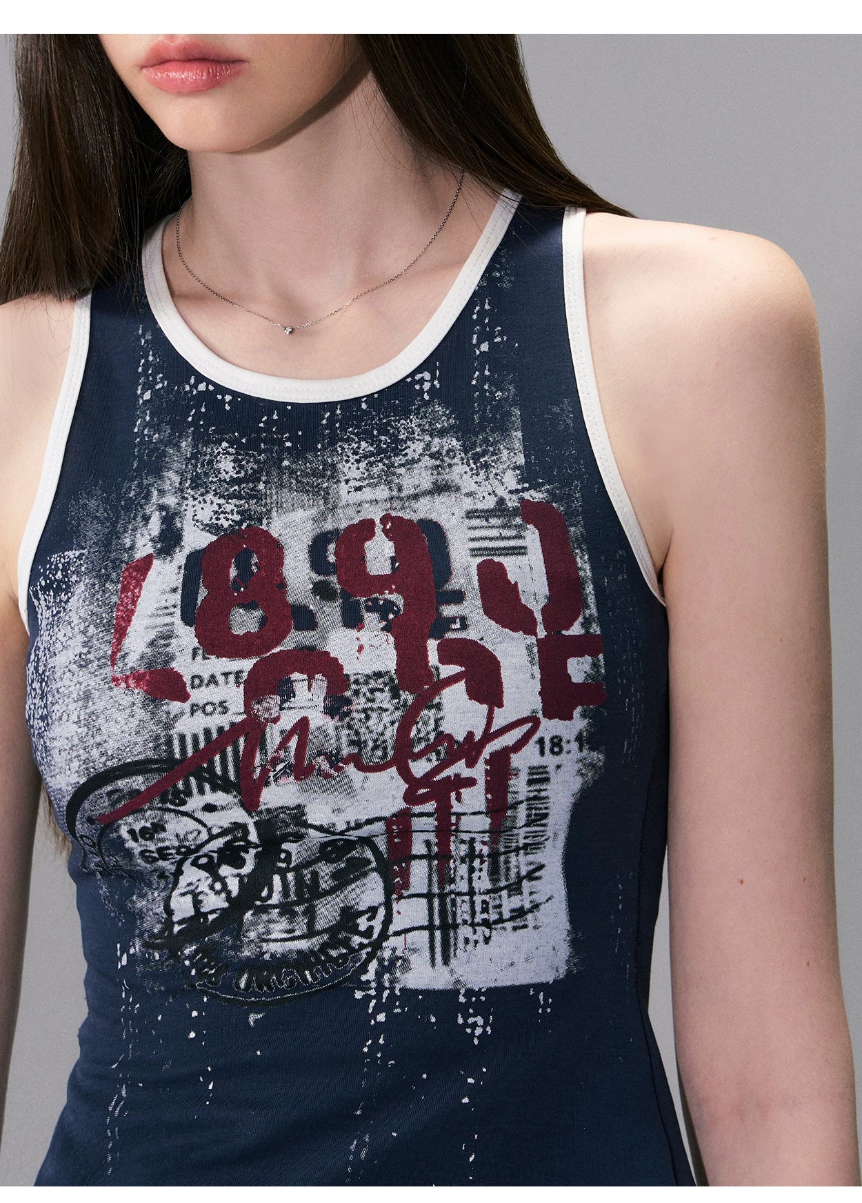 Vintage Graphic Contrast Trim Slim Fit Tank Top