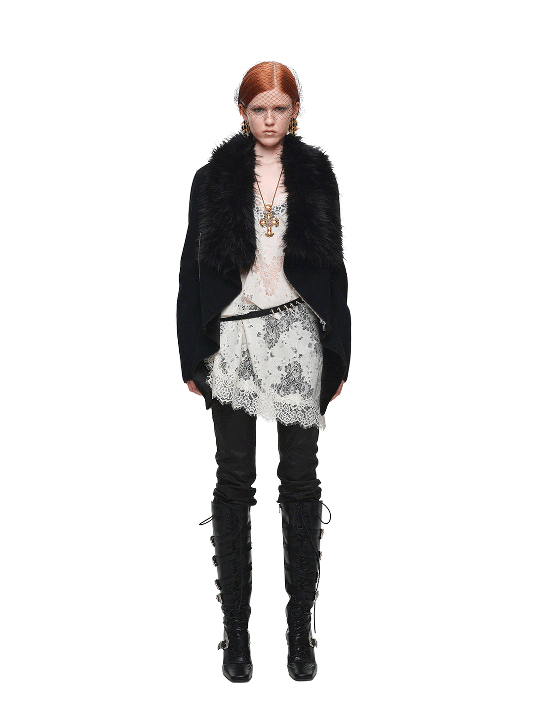 Suede-Look Fur Collar Coat