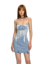 Gradient Tie-dye Strapless Denim Dress - CHINASQUAD