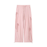 Pink & Grey Bow Tie Drawstring Cargo Pants - CHINASQUAD