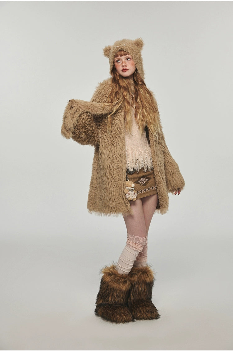 Mink Fur Coat with Tank Top Two Piece Set