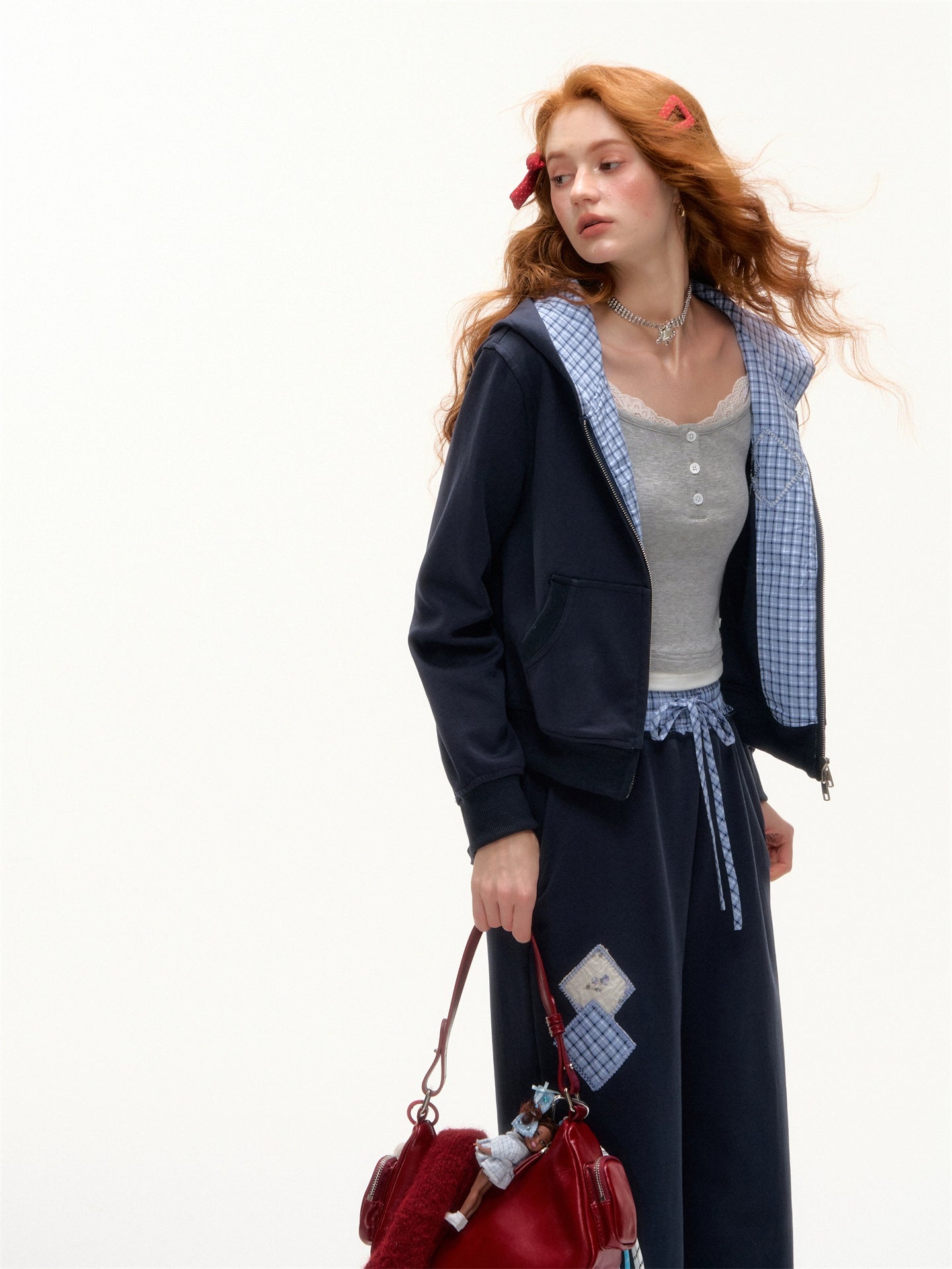 Plaid Patchwork Hoodie &amp; Sweatpants Set