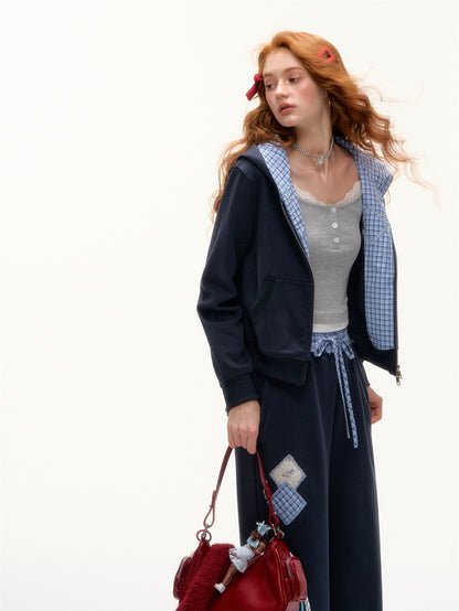 Plaid Patchwork Hoodie &amp; Sweatpants Set