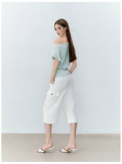 Asymmetric One-Shoulder Tie Detail Cutout Short Sleeve T-Shirt