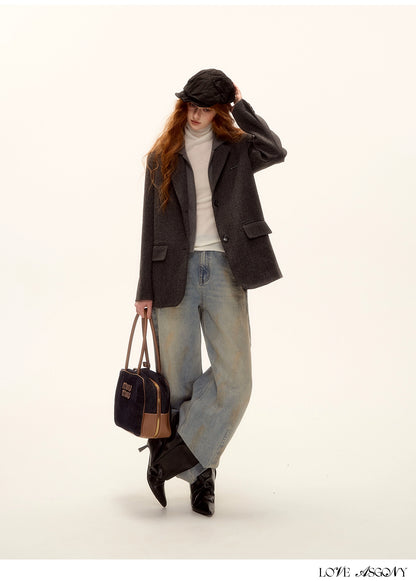 Vintage Washed Distressed Wide-Leg Denim Pants