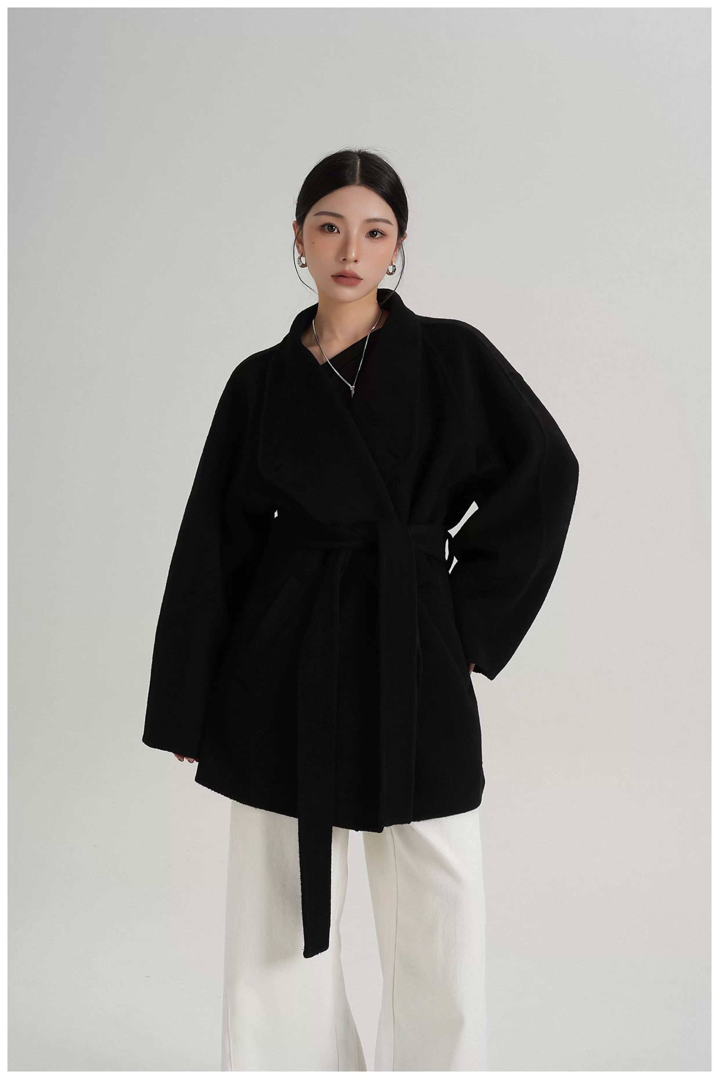 Tie-Belt Mid-Length Double-Faced Wool Jacket