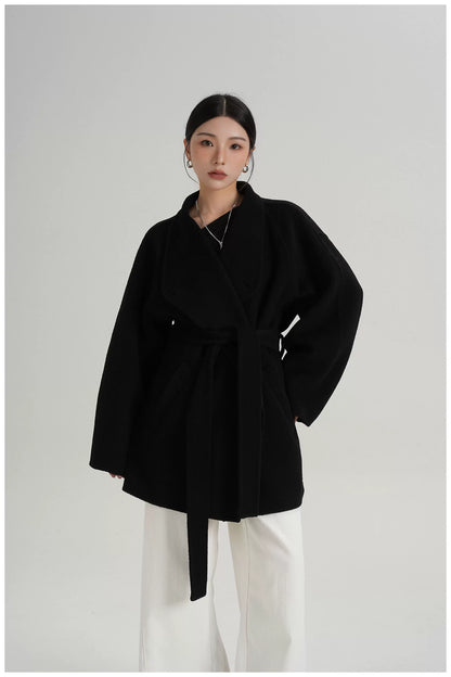 Tie-Belt Mid-Length Double-Faced Wool Jacket