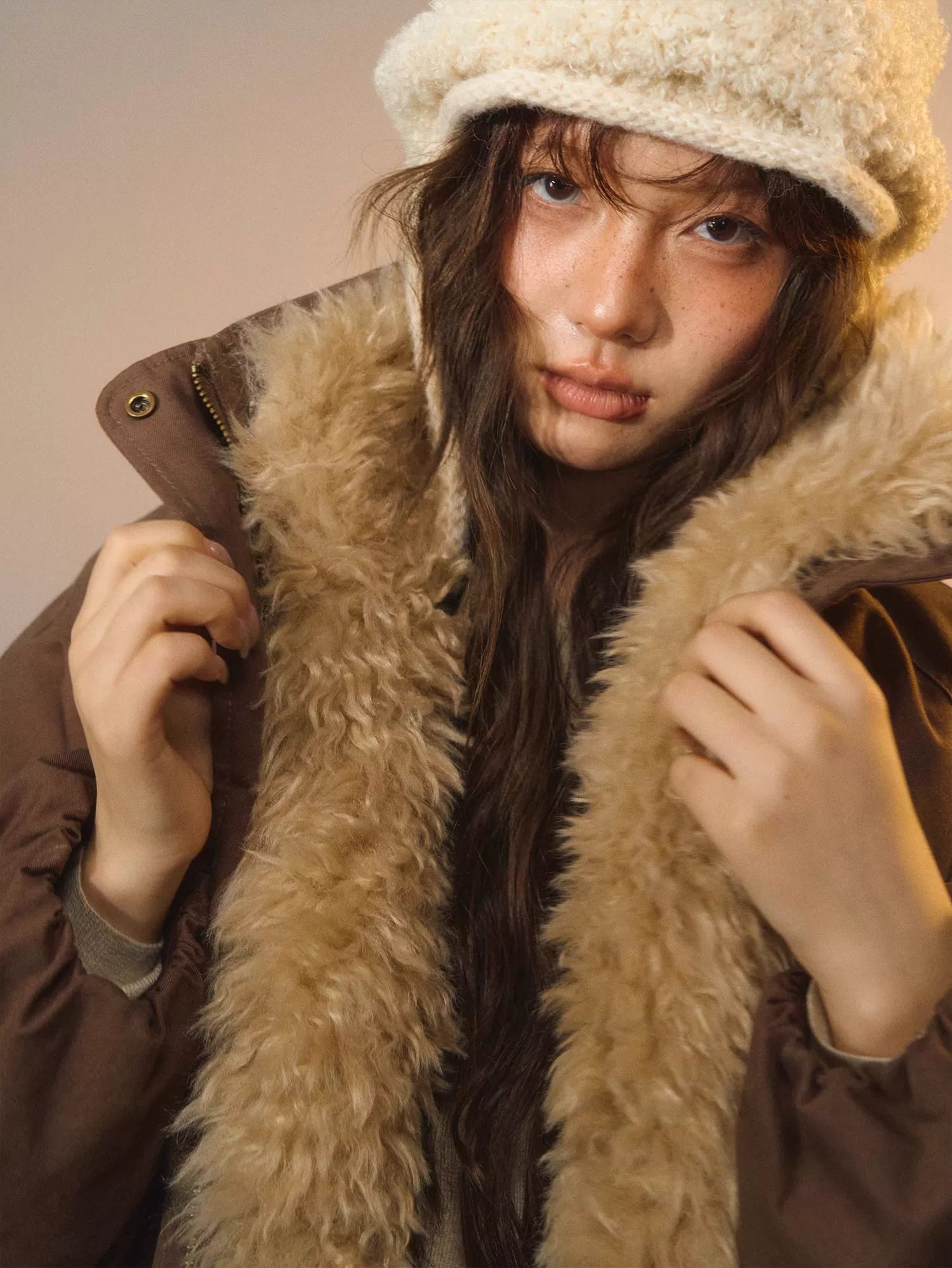Detachable Faux Fur Collar Parka Down Jacket