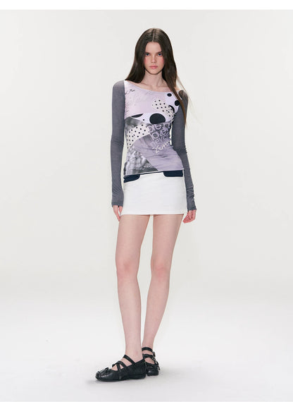 Color-Block Long-Sleeve Graphic T-Shirt