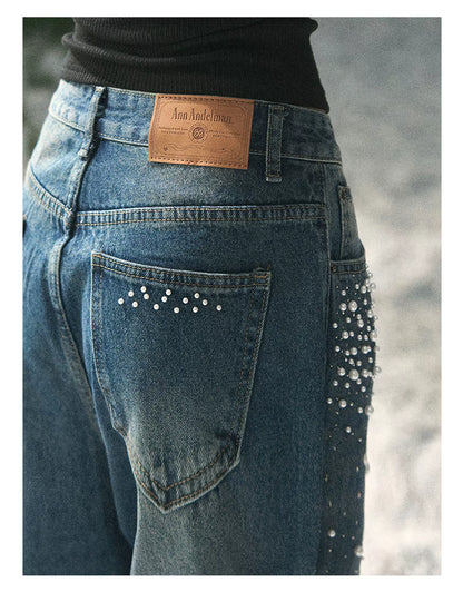 Pearl Studded Straight Leg Jeans