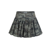 Patchwork Frayed Pleated Mini Skirt - CHINASQUAD