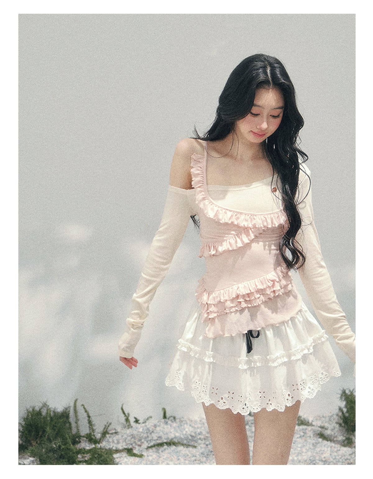 Asymmetric Ruffle Off-Shoulder Top