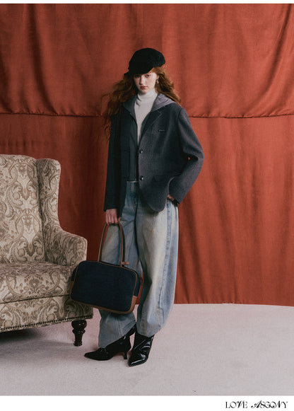 Grey Layered Wool-Blend Hoodie Blazer