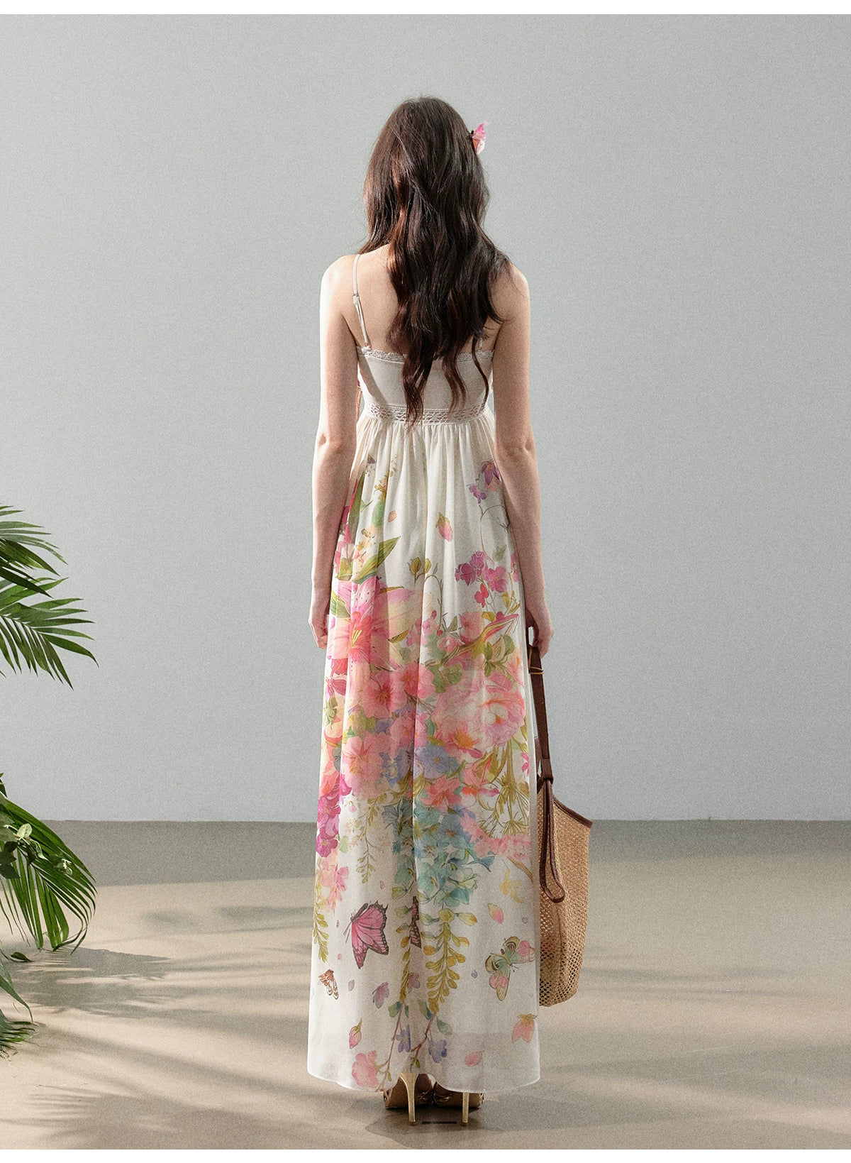 Blooming Vine Floral Chiffon Slip Maxi Dress