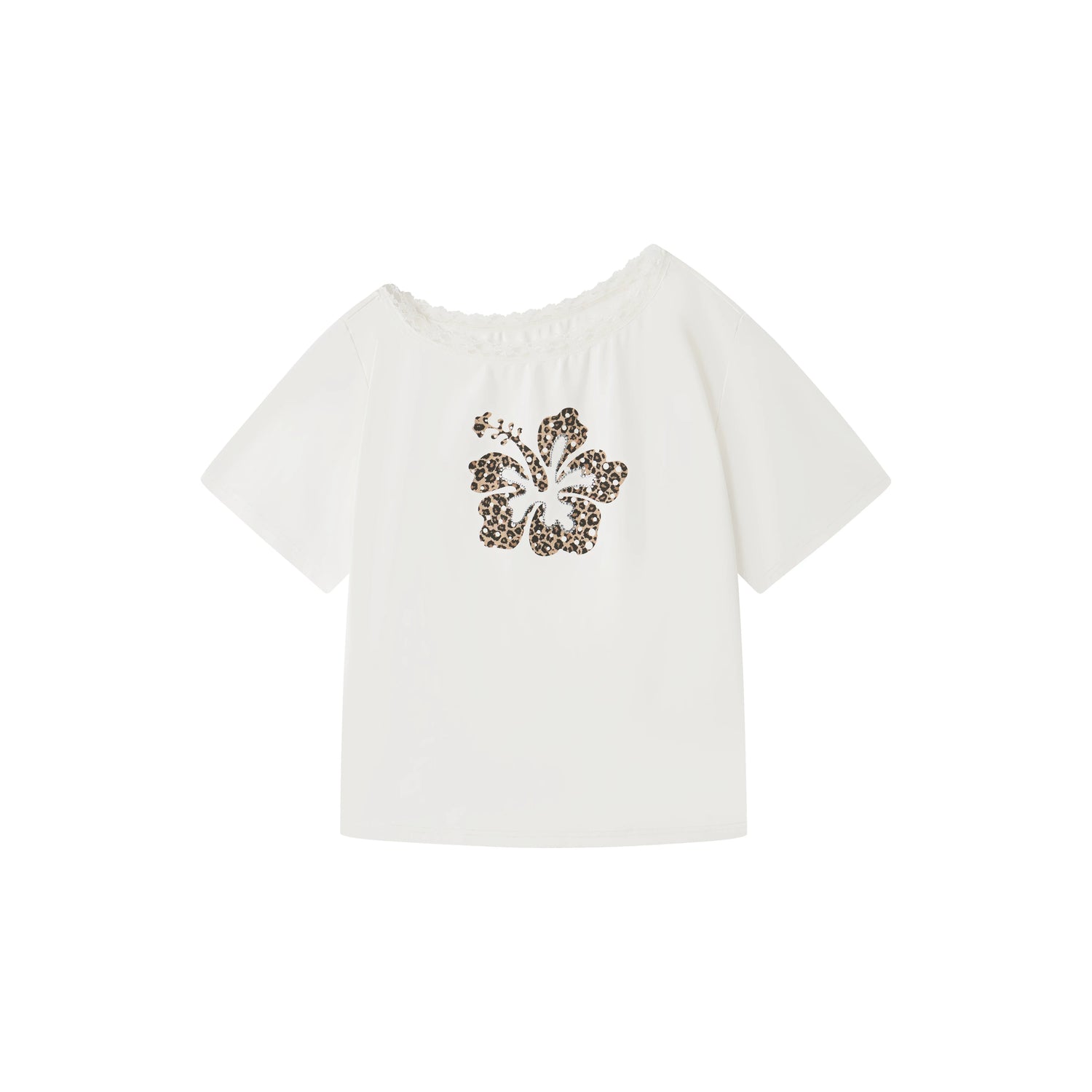 Leopard Rhinestone One-Shoulder T-Shirt