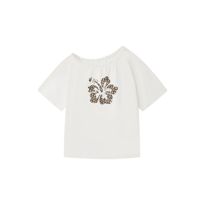 Leopard Rhinestone One-Shoulder T-Shirt