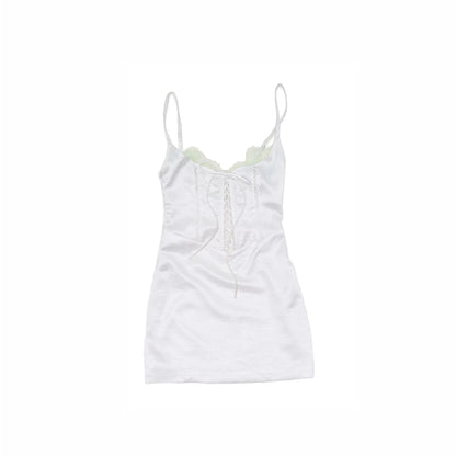 Lace-Trim Satin Corset Slip Mini Dress