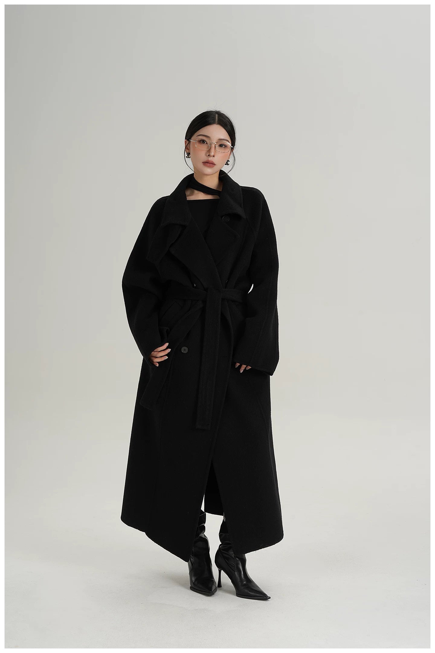 Armor-Collar Long Wool Coat